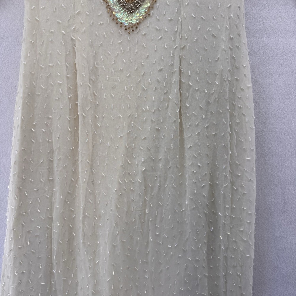 Vintage 1980s Silk Beaded Art Deco Maxi Gown Formal Evening Dress Size M - Picture 4 of 11